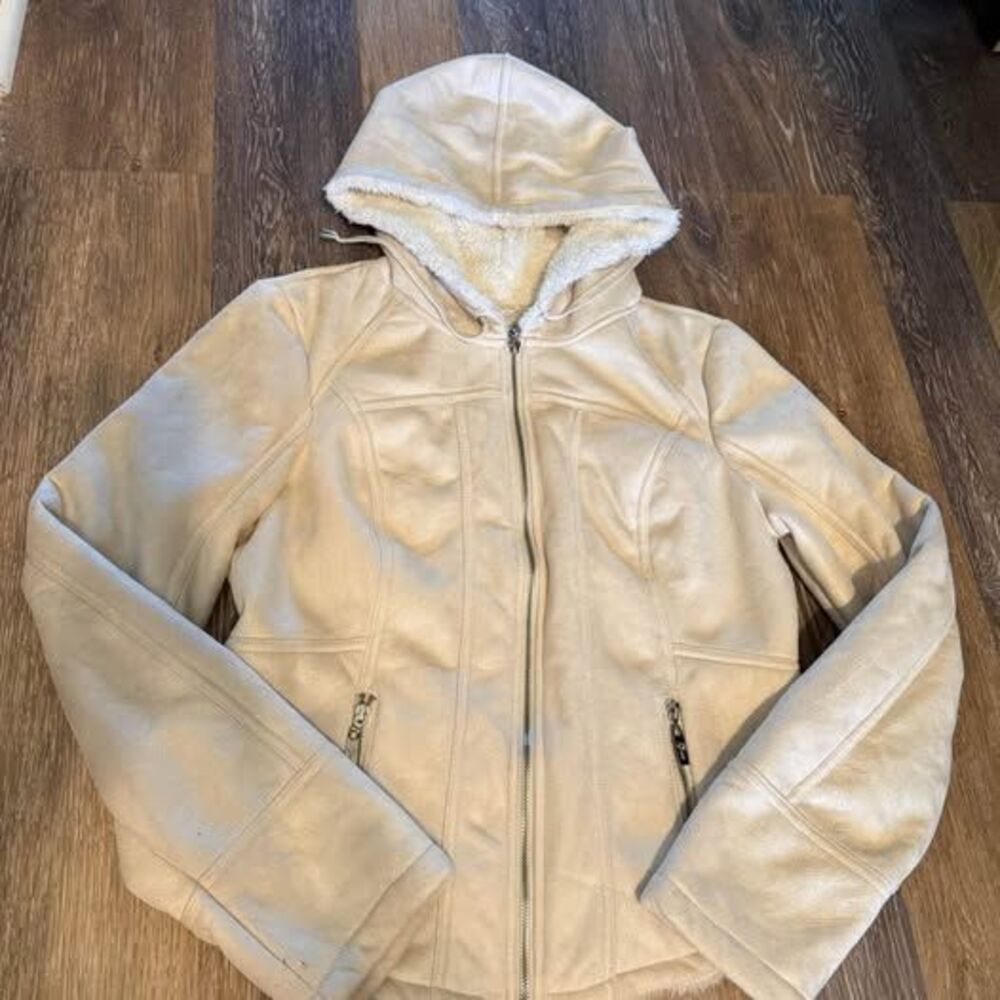 Guess Faux Suede Sherpa Lined Hooded Jacket Size XL